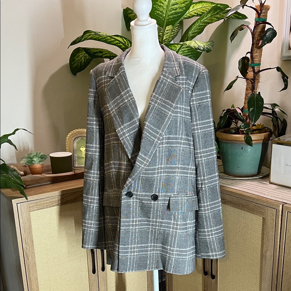 Free People Classic Gray Checkered Blazer